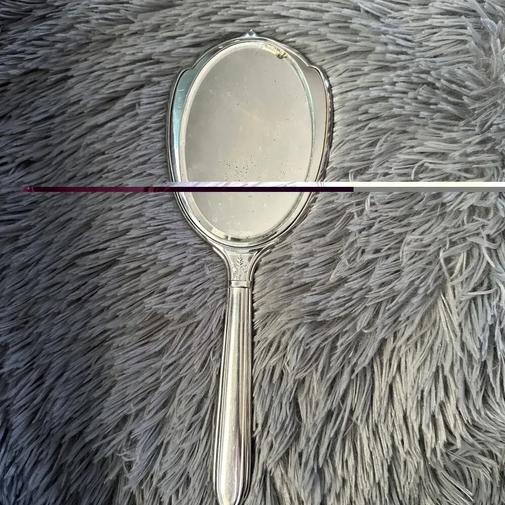 Art Deco Vintage Lime Green Enamel Hand Mirror Silver Tone Vanity